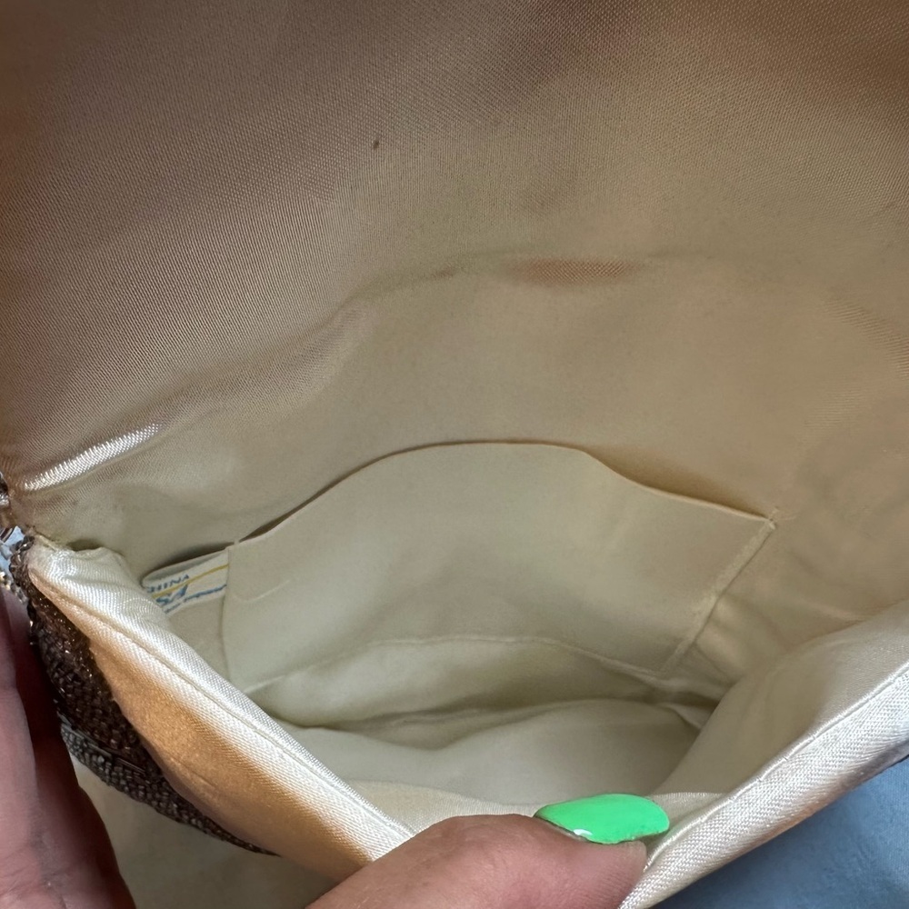 Vintage Vanessa Beaded Evening Bag Purse Gold Silver Art Deco Clutch China - Picture 3 of 10